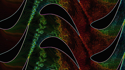 Visualization of an instantaneous flow field through a stator-rotor passage of a model turbine.