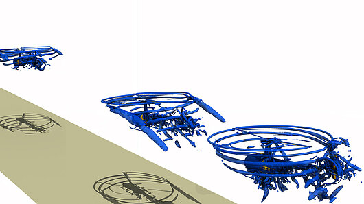 Visualization of helicopter transitioning from hover to forward climb flight.