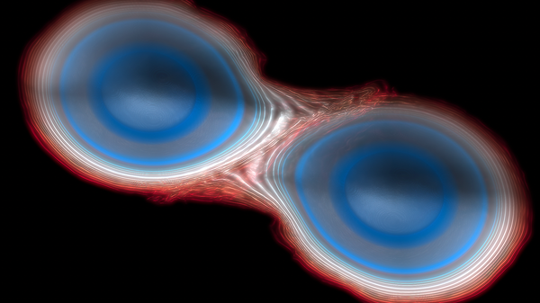 Simulation of two binary stars merging