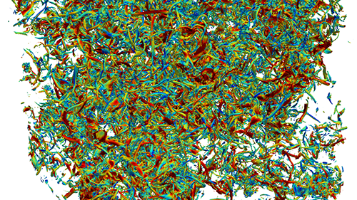 Picture of vortical structures of decaying homogeneous turbulence from DNS.