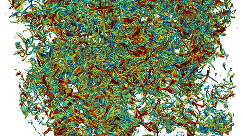 Picture of vortical structures of decaying homogeneous turbulence from DNS.