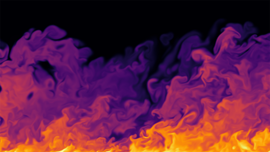 Bunte Visualisierung einer turbulenten Grenzschicht, im Profil gesehen.