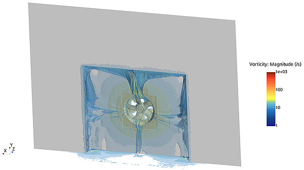 Illustration der Luftturbulenzen um einen rotierenden Ventilator