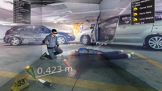 Reconstruction of accident scene in virtual reality.