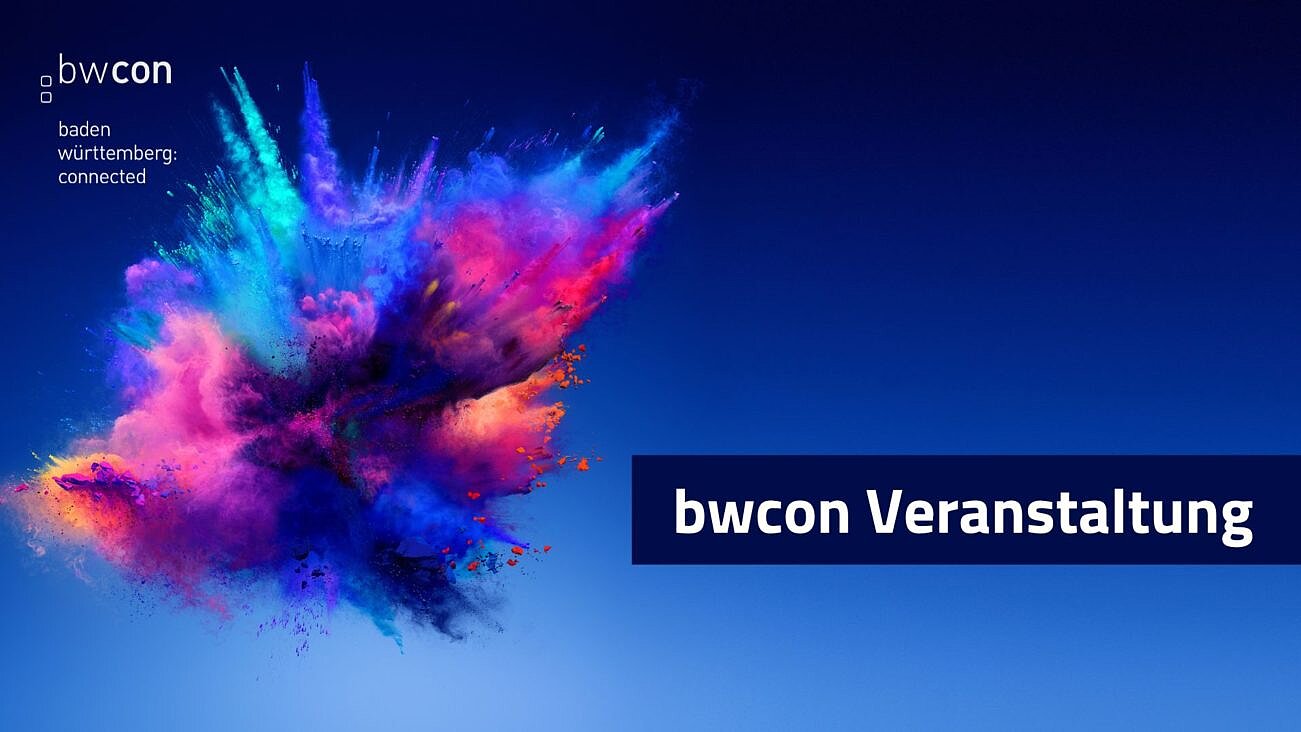 Das Bild zeigt eine Farbexplosion mit dem Schriftzug "bwcon Veranstaltung'
