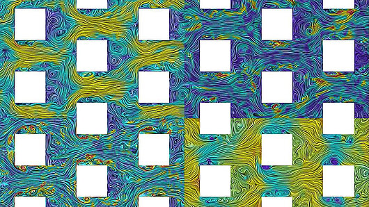 Scientific image of an instantaneous flow field inside synthetic porous media via DNS.