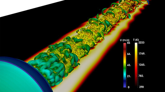 Scientific image of turbulent flow visualized by an iso-surface of vorticity.