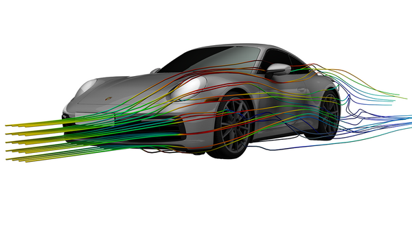 Visualization of airflow around a moving car.