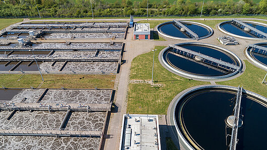 Aerial photograph of a water treatment facility.