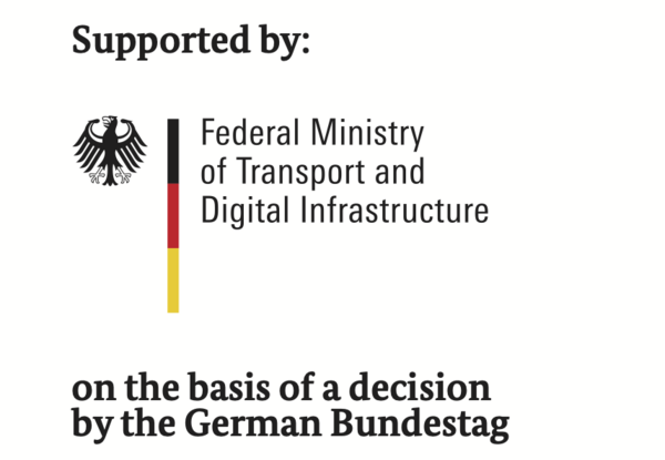 BMVI Logo: Supported by Federal Ministry of Transport and Digital Infrastructure, on the basis of a decision by the German Bundestag