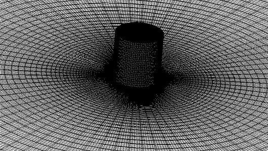 Scientific image showing mesh at the walls of the impinging jet and the pipe at H/D=2.
