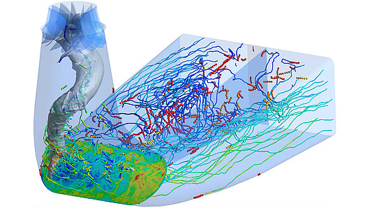Visualization of the vortex structures in the draft tube of a Francis turbine. 