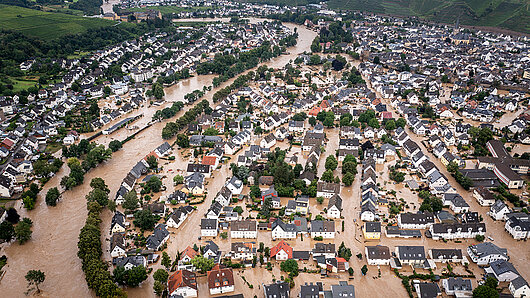 Aerial photograph of flooded Ahr River valley