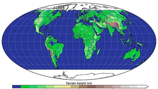 Visualization of Earth showing global weather simulation.