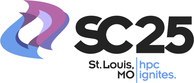 Logo SC25 in St. Louis showing a wave pattern and the SC25 lettering with the motto "hpc ignites"